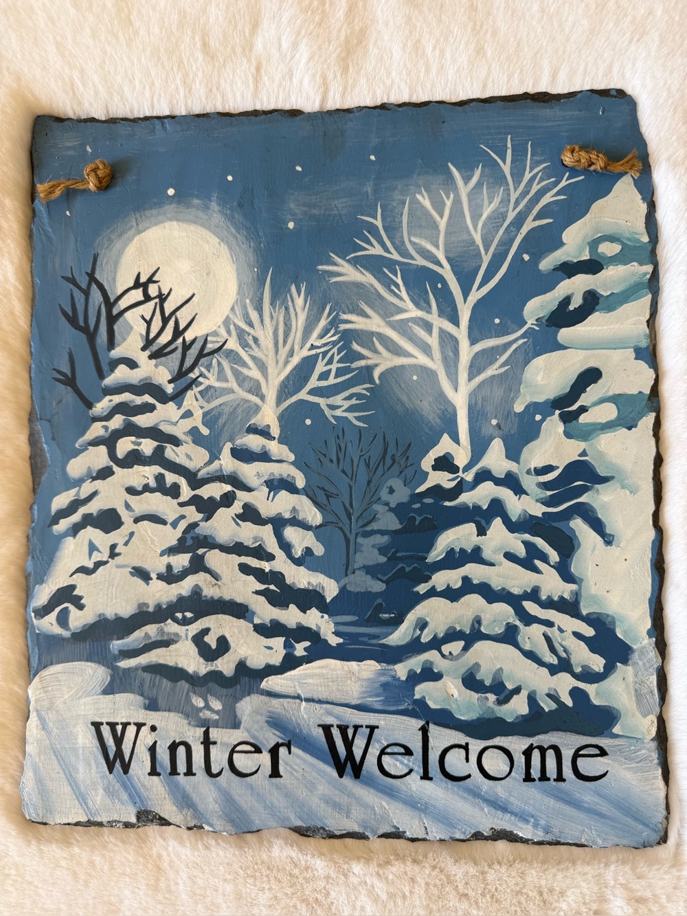 Welcome Winter beautiful hand painted slate sign